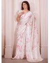 Georgette Satin Classic Sari In White
