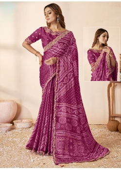 Purple Cord Sequins Stone And Thread Work Silk Trendy Saree