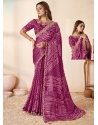 Purple Cord Sequins Stone And Thread Work Silk Trendy Saree