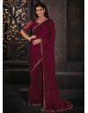 Remarkable Maroon Chiffon Satin Contemporary Saree With Patch Border Embroidered Work