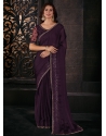 Patch Border Embroidered And Sequins Work Chiffon Satin Classic Sari In Purple