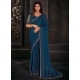 Teal Chiffon Satin Patch Border Embroidered And Sequins Work Trendy Saree For Women