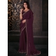 Wine Chiffon Satin Patch Border Embroidered And Sequins Work Contemporary Sari