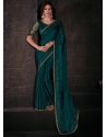 Rama Chiffon Satin Patch Border Embroidered And Sequins Work Trendy Saree For Engagement