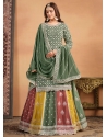 Embroidered Work Chinon A - Line Lehenga Choli In Green For Ceremonial