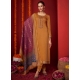 Embroidered Work Viscose Salwar Suit In Mustard For Ceremonial