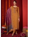 Embroidered Work Viscose Salwar Suit In Mustard For Ceremonial