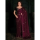 Wine Georgette Satin Cut And Zircon Work Classic Saree