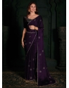 Cut And Zircon Work Georgette Satin Classic Sari In Purple