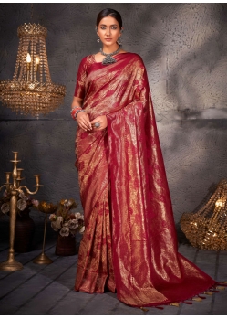Woven Work Kanjivaram Silk Classic Sari In Maroon For Ceremonial