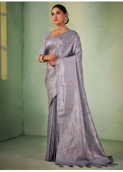 Woven Work Kanjivaram Silk Classic Sari In Grey