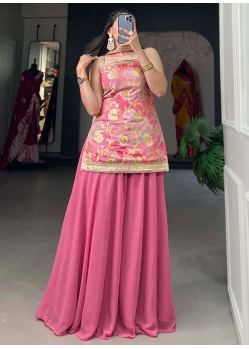 Pink Jacquard Silk Weaving Work Palazzo Salwar Suit For Ceremonial