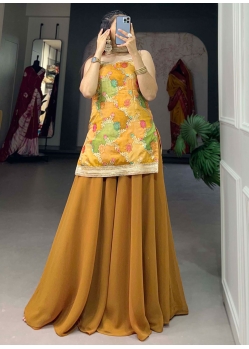 Mustard Jacquard Silk Salwar Suit With Weaving Work