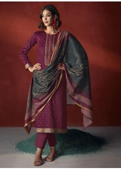 Purple Viscose Salwar Suit With Embroidered Work For Ceremonial