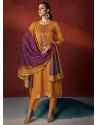 Embroidered Work Viscose Trendy Suit In Mustard