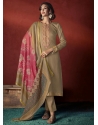 Beige Viscose Trendy Suit With Embroidered Work For Women