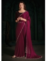 Rani Chiffon Satin Velvet Patch And Zircon Work Designer Sari For Ceremonial