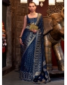 Weaving Work Satin Silk Trendy Saree In Blue