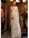 Cream Weaving Work Satin Silk Contemporary Sari
