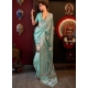 Mesmerizing Aqua Blue Satin Silk Contemporary Sari With Weaving Work