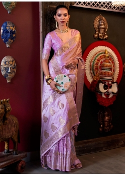 Lavender Satin Silk Weaving Work Classic Sari