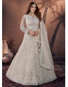 Off White Net Embroidered And Sequins Work A - Line Lehenga Choli