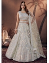Off White Net Embroidered Sequins And Thread Work Lehenga Choli