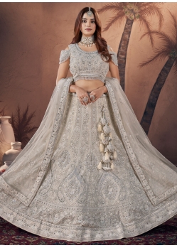 Off White Georgette Lehenga Choli With Embroidered Sequins And Thread Work