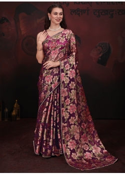Pink Brasso Trendy Saree With Diamond And Floral Patch Work