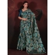 Teal Diamond And Floral Patch Work Brasso Contemporary Saree