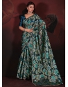Teal Diamond And Floral Patch Work Brasso Contemporary Saree