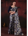 Blue Brasso Diamond And Floral Patch Work Classic Sari