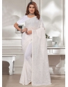 White Georgette Contemporary Saree With Embroidered And Resham Work For Ceremonial