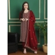 Embroidered Work Georgette Salwar Suit In Red For Ceremonial