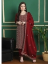 Embroidered Work Georgette Salwar Suit In Red For Ceremonial