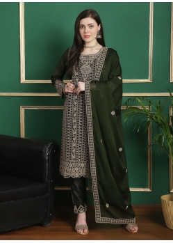 Embroidered Work Georgette Trendy Suit In Green