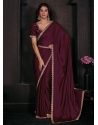 Wine Georgette Satin Zircon Work Trendy Saree For Ceremonial