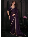 Purple Georgette Satin Contemporary Sari With Zircon Work For Women