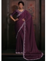 Zircon Work Chiffon Classic Sari In Wine For Ceremonial