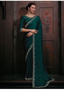 Green Chiffon Trendy Saree With Zircon Work