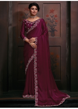 Wine Chiffon Contemporary Sari