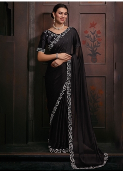 Black Zircon Work Chiffon Classic Sari