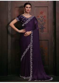 Purple Chiffon Trendy Saree With Zircon Work