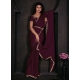 Patch Border And Zircon Work Georgette Satin Contemporary Sari In Wine