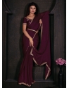 Patch Border And Zircon Work Georgette Satin Contemporary Sari In Wine