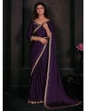 Innovative Purple Georgette Satin Classic Saree With Patch Border And Zircon Work