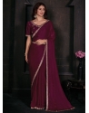 Maroon Georgette Satin Patch Border And Zircon Work Trendy Saree For Women