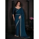 Blue Georgette Satin Patch Border And Zircon Work Contemporary Saree