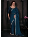 Blue Georgette Satin Patch Border And Zircon Work Contemporary Saree