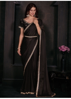 Georgette Satin Classic Sari With Patch Border And Zircon Work